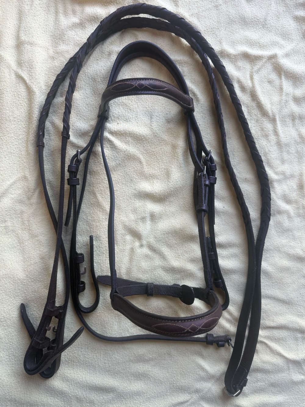 Small pony fancy stitch bridle and reins